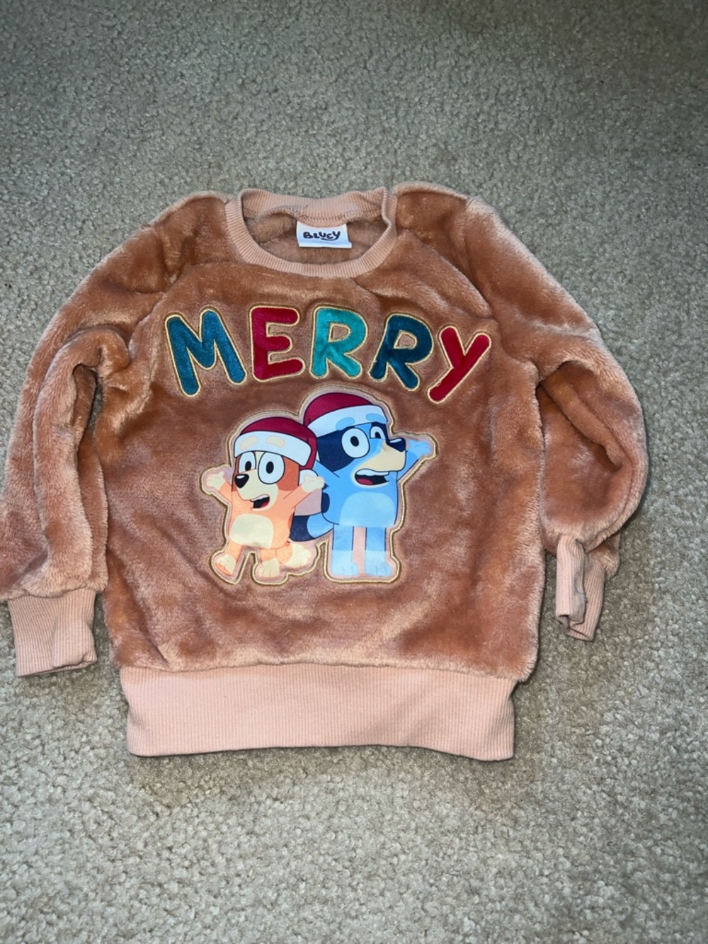 Kids Plush 'Merry' Pullover Sweatshirt - Tan